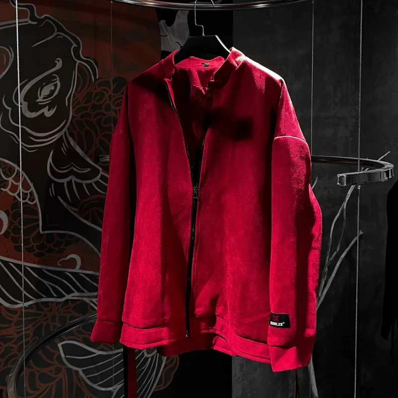 Ảnh Áo khoác bomber da lộn Đỏ thiết kế Unisex Zune.zx, MASCOT SUEDE JACKET 1
