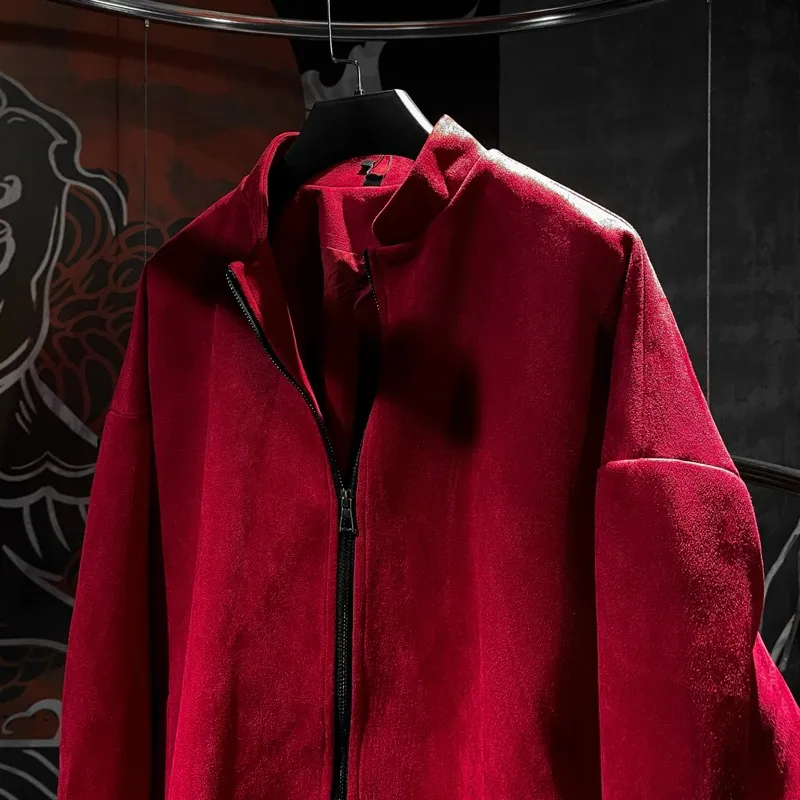 Ảnh Áo khoác bomber da lộn Đỏ thiết kế Unisex Zune.zx, MASCOT SUEDE JACKET 2