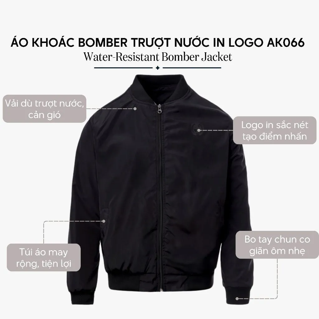 Ảnh Áo khoác bomber nam 4MEN AK066, vải dù (gió) đẹp cao cấp may 2 lớp chống nắng cản gió, màu đen trẻ trung dễ mặc 2