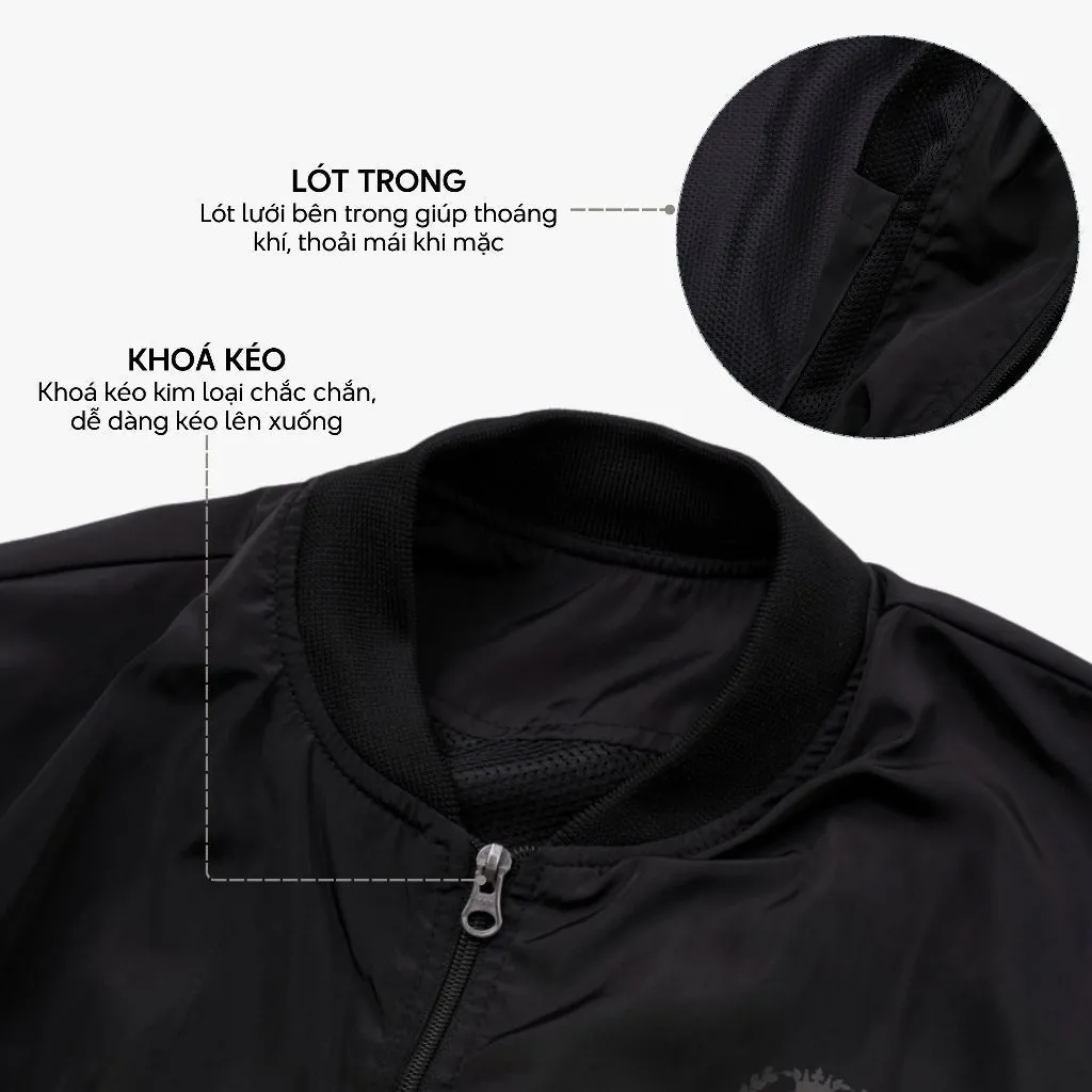 Ảnh Áo khoác bomber nam 4MEN AK066, vải dù (gió) đẹp cao cấp may 2 lớp chống nắng cản gió, màu đen trẻ trung dễ mặc 3