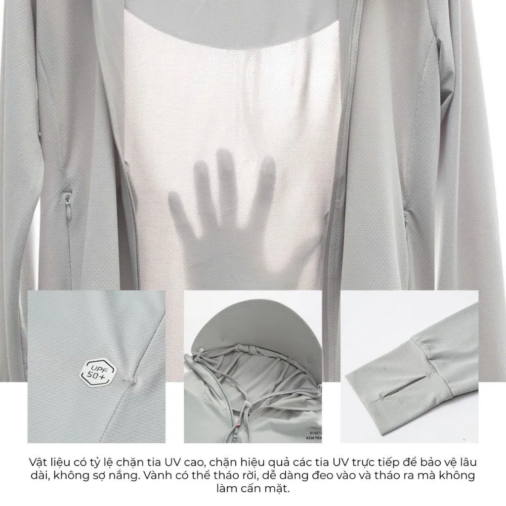 Ảnh Áo Khoác Chống Nắng Nam AKUBA Có Nón, Khóa Kéo Cao – Vải Cotton, Cản Tia UV, Thoáng Mát | 01QE1259 3
