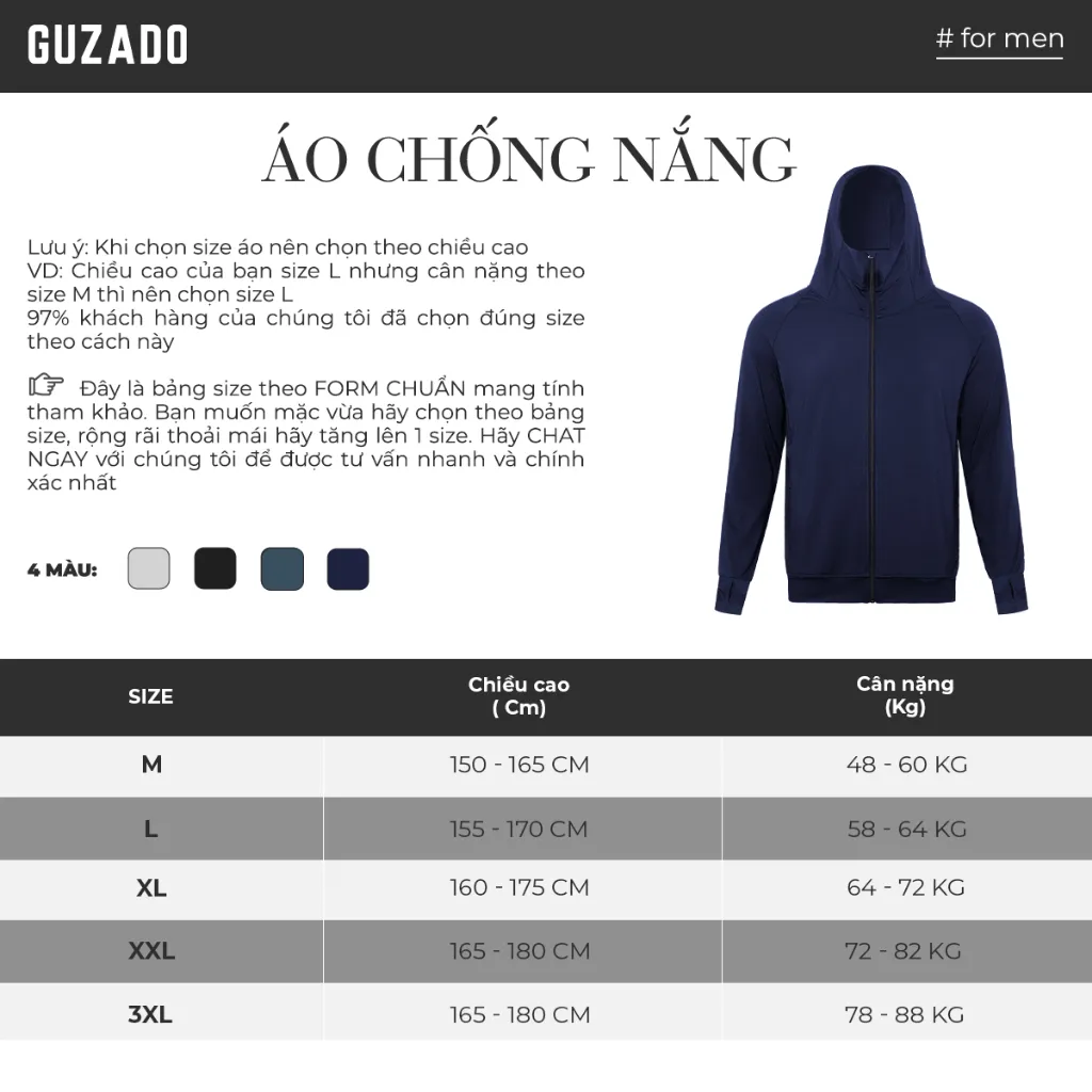 Ảnh Áo khoác chống nắng nam Guzado chất thun lạnh chống tia UV thiết kế lưới tản nhiệt chống nóng GCN 3