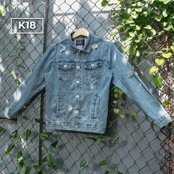 Ảnh Áo Khoác Cotton Xanh Nhạt Mài Wash K18 Just Men Thời Trang Nam 2
