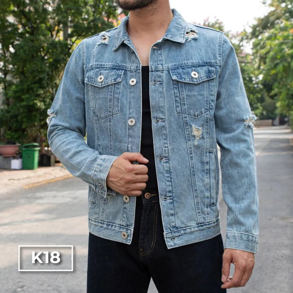 Ảnh Áo Khoác Cotton Xanh Nhạt Mài Wash K18 Just Men Thời Trang Nam 3