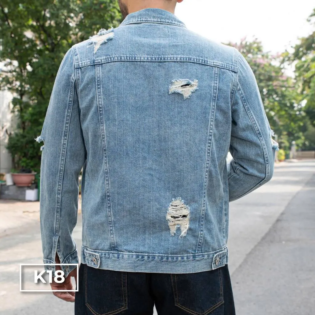 Ảnh Áo Khoác Cotton Xanh Nhạt Mài Wash K18 Just Men Thời Trang Nam 4