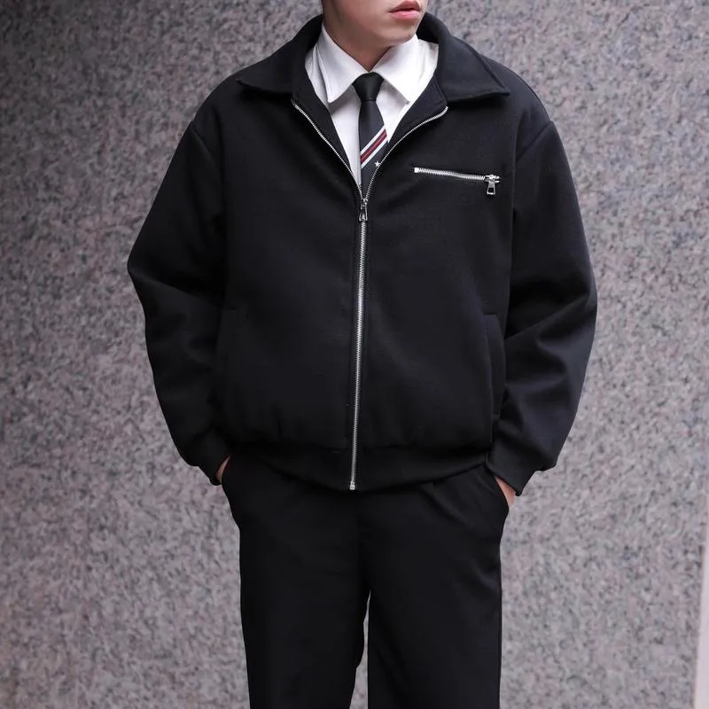 Ảnh Áo Khoác Dạ Bomber MANDO Khóa Zip Kim Loại Lót Trần Bông Ấm Áp Dày Dặn Đứng Form Menswear Phong Cách Hàn Quốc - BOB014 1