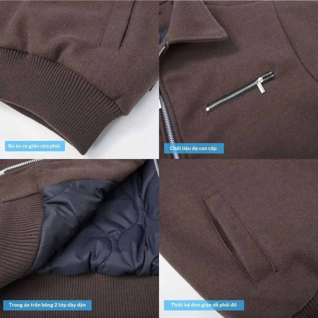 Ảnh Áo Khoác Dạ Bomber MANDO Khóa Zip Kim Loại Lót Trần Bông Ấm Áp Dày Dặn Đứng Form Menswear Phong Cách Hàn Quốc - BOB014 4