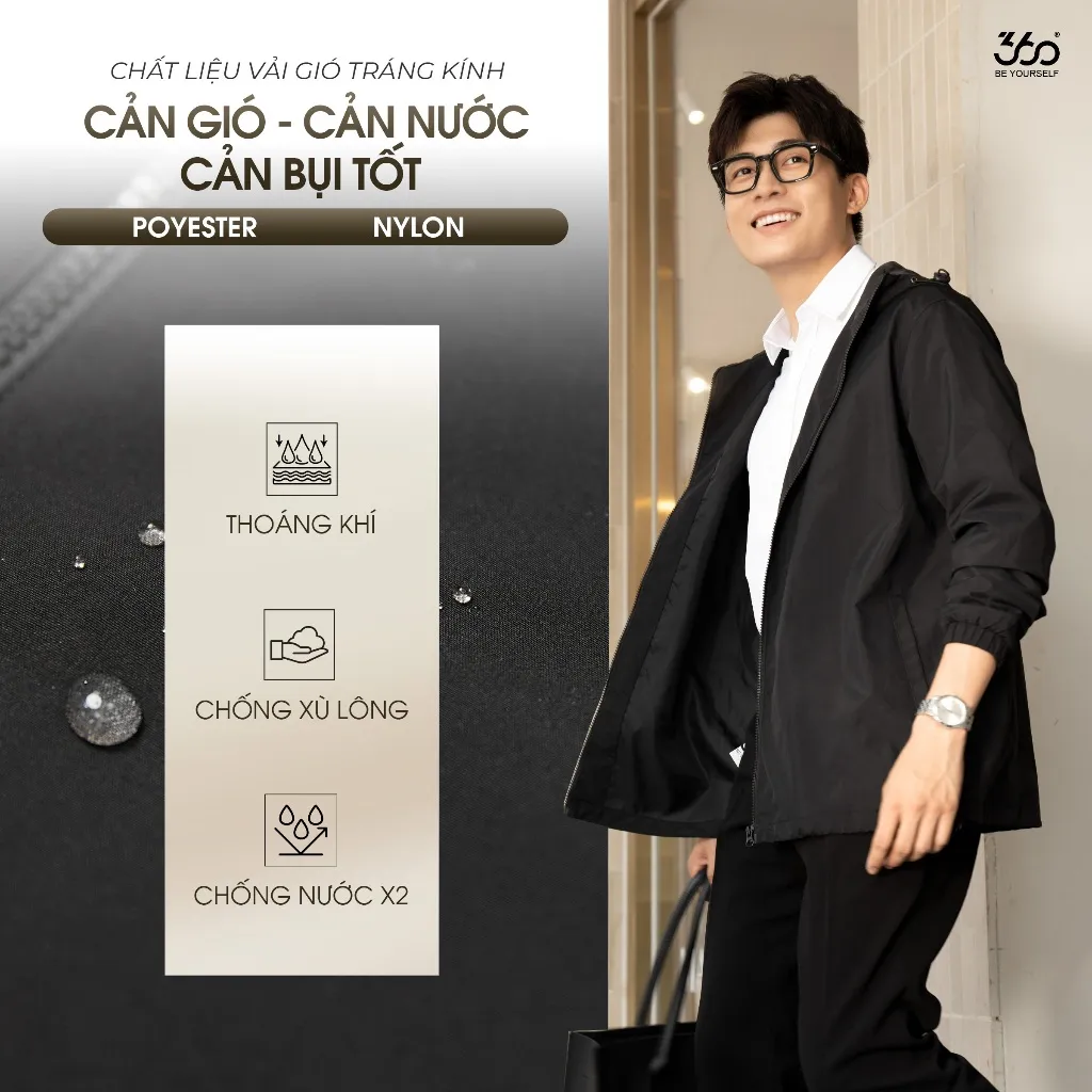Ảnh Áo khoác gió nam nữ có mũ thương hiệu 360Boutique chống thấm nước, ấm áp 3