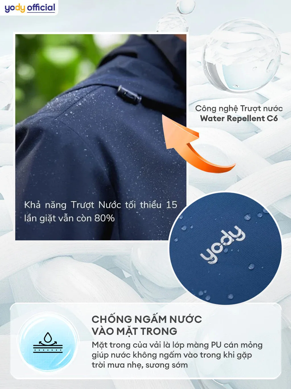 Ảnh Áo khoác gió nam YODY 3C Pro cao cấp khoác nhẹ chống thấm nước, cản gió chống bụi AKM6017 4