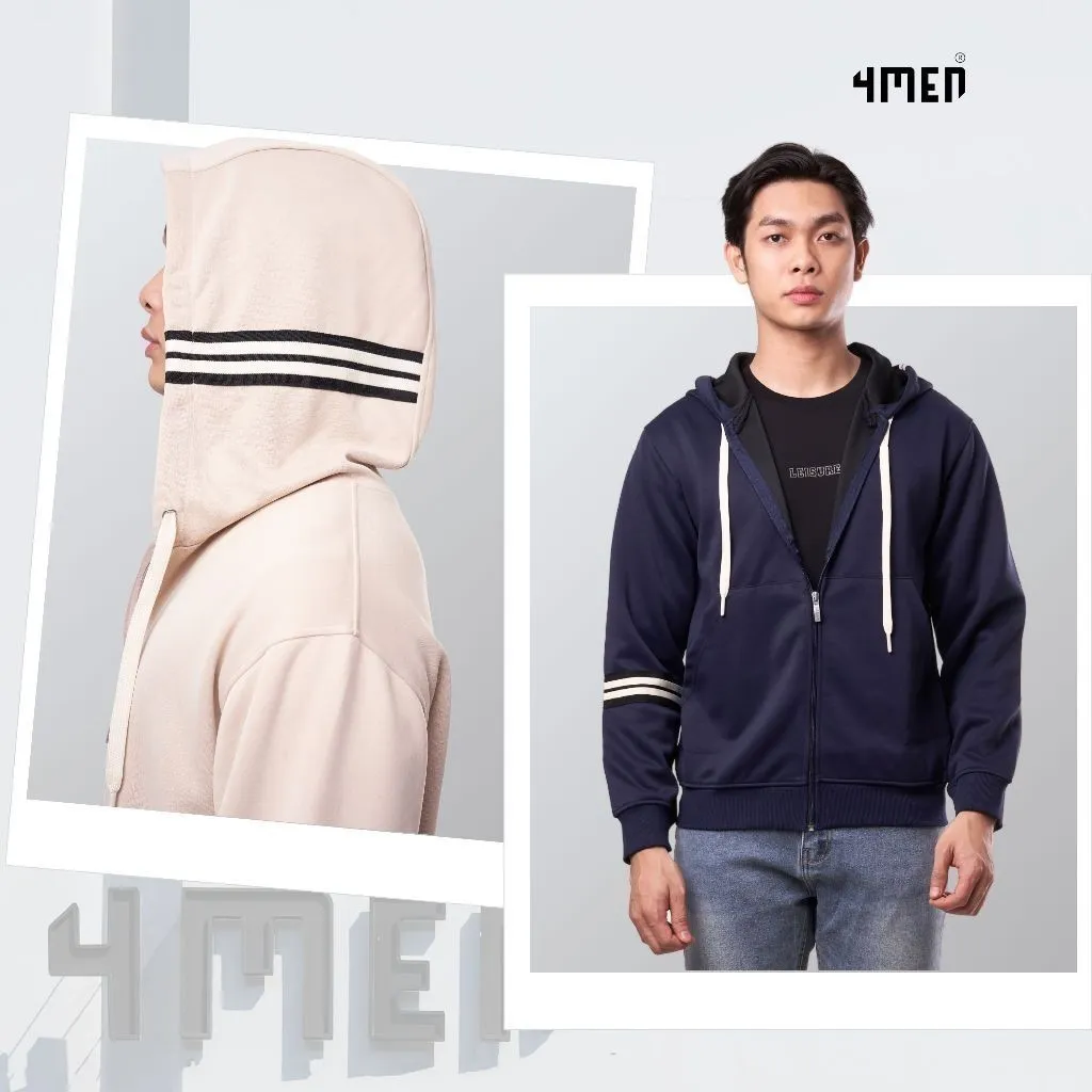 Ảnh Áo Khoác Hoodie 4MEN Phối Sọc Tay Form Regular AH006 khoá zip, vải nỉ ép, thoải mái, đi chơi, đi làm 2