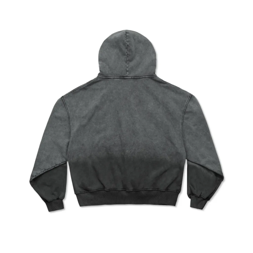 Ảnh Áo Khoác Hoodie DAPPERANDMORE Garment-Dyed Hoodie With Zipper In Nổi Logo 450GSM - Dark Grey 1