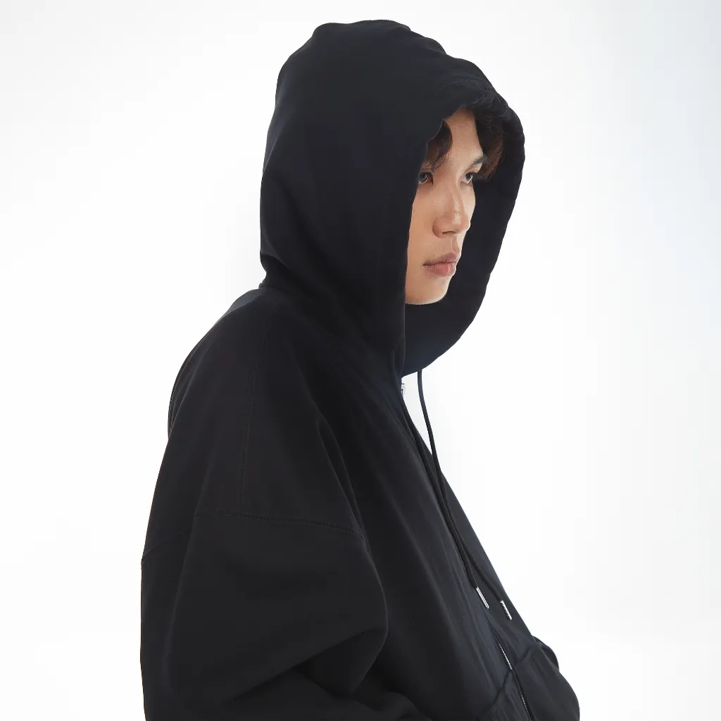 Ảnh Áo Khoác Hoodie DAPPERANDMORE Metal Zipped Vải Nỉ Chân Cua 100% Cotton Phối Tag Kim Loại - Black 4