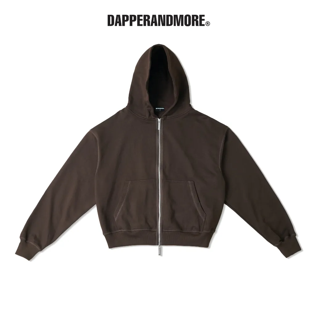 Ảnh Áo Khoác Hoodie DAPPERANDMORE Form Boxy Uniform Zipped Vải Nỉ Chân Cua 100% Cotton 450GSM - Brown 1