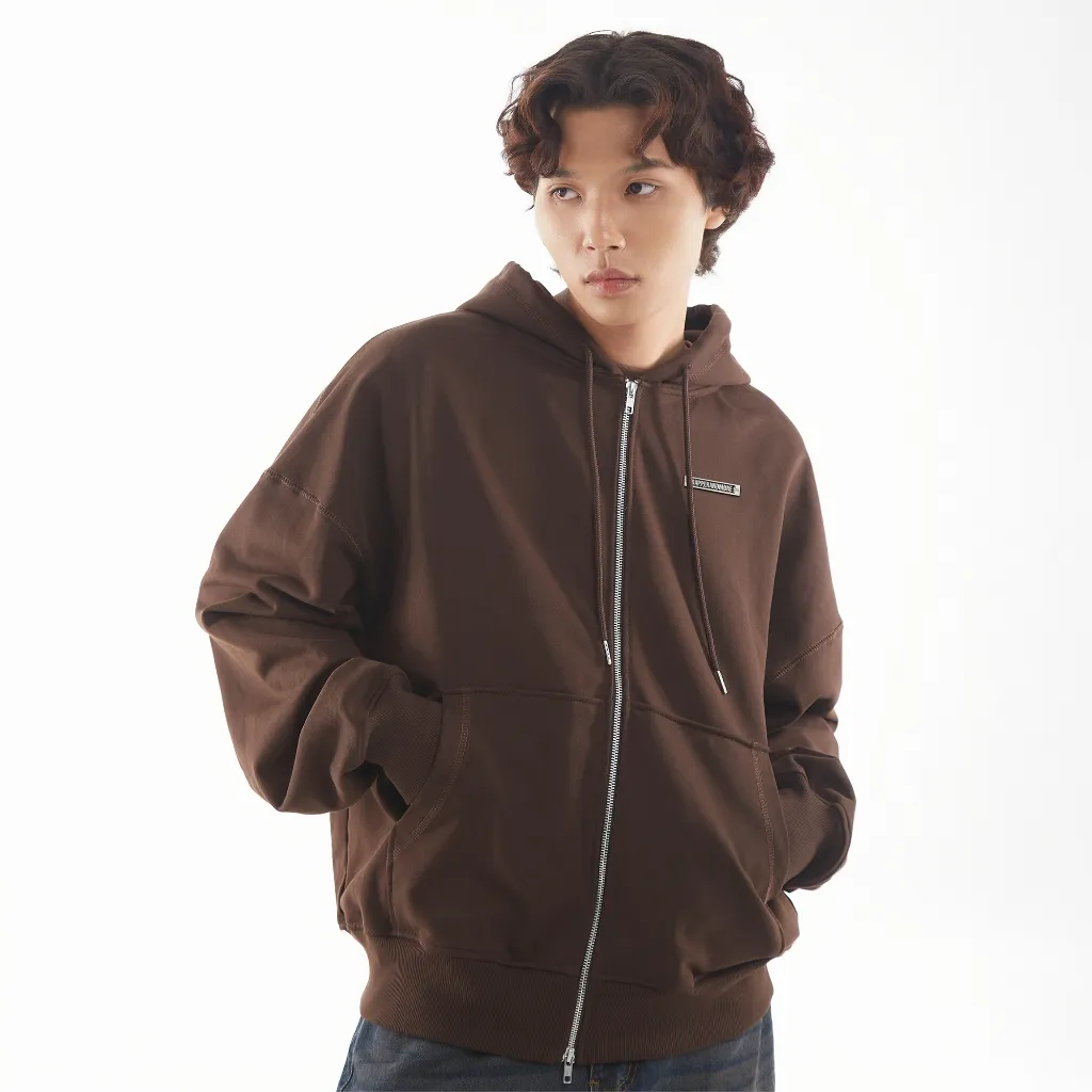Ảnh Áo Khoác Hoodie DAPPERANDMORE Metal Zipped Vải Nỉ Chân Cua 100% Cotton Phối Tag Kim Loại - Brown 4