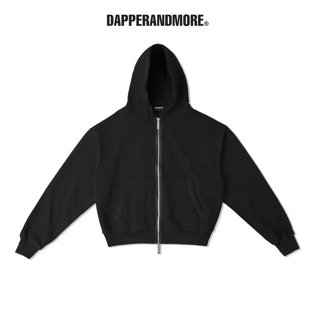 Ảnh Áo Khoác Hoodie DAPPERANDMORE Form Boxy Uniform Zipped Vải Nỉ Chân Cua 100% Cotton 450GSM - Black 1