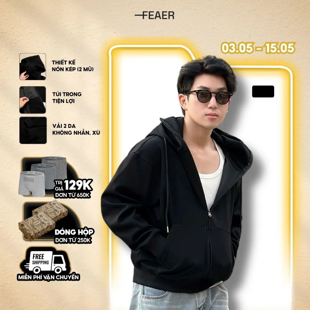 Ảnh Áo khoác hoodie zip Lasting 2 nón dày dặn, che nắng fullface chuẩn form, có túi trong, chống nắng tốt - FEAER 1