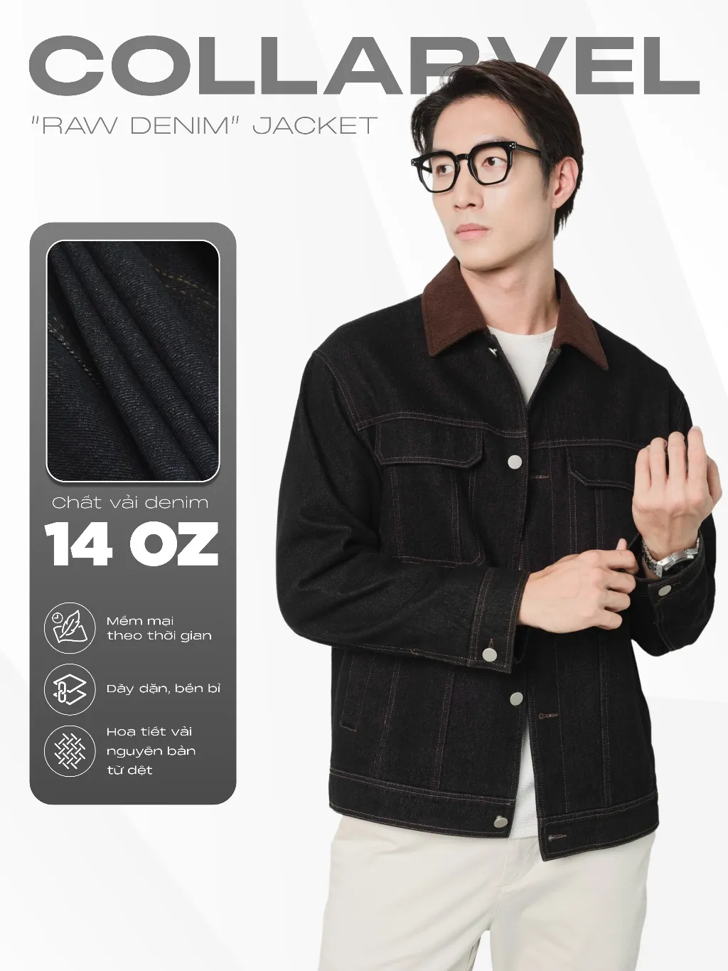 Ảnh Áo khoác jeans nam phối cổ nhung DENIM COLLARVEL dày dặn, đứng form, độ bền vải cao - HUSSIO 2