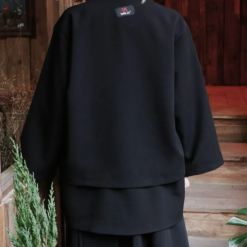 Ảnh Áo khoác Kimono Unisex Zune.zx, đen tay dài phong cách Nhật Bản, FUKU KIMONO 3