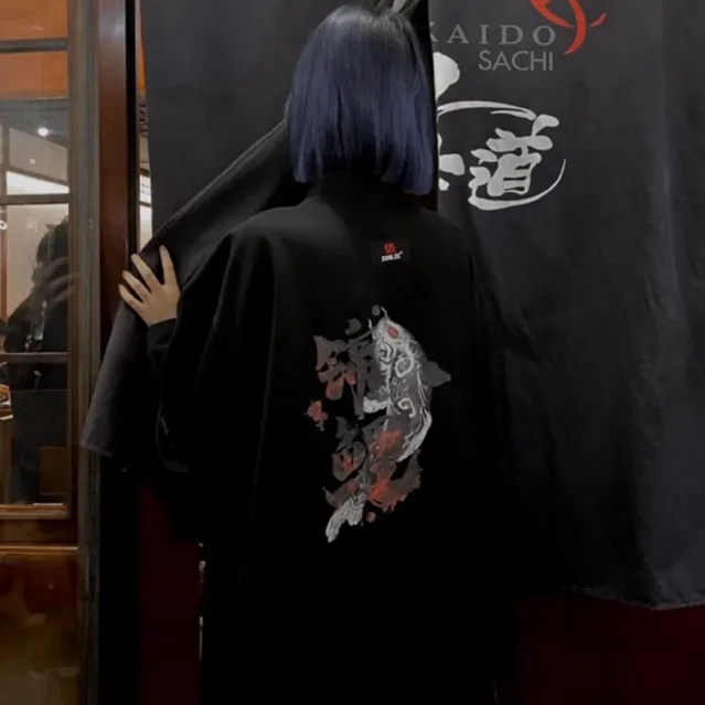Ảnh Áo khoác kimono Zune.zx in hình cá koi phong cách Nhật Bản, Shodo Koi kimono 2