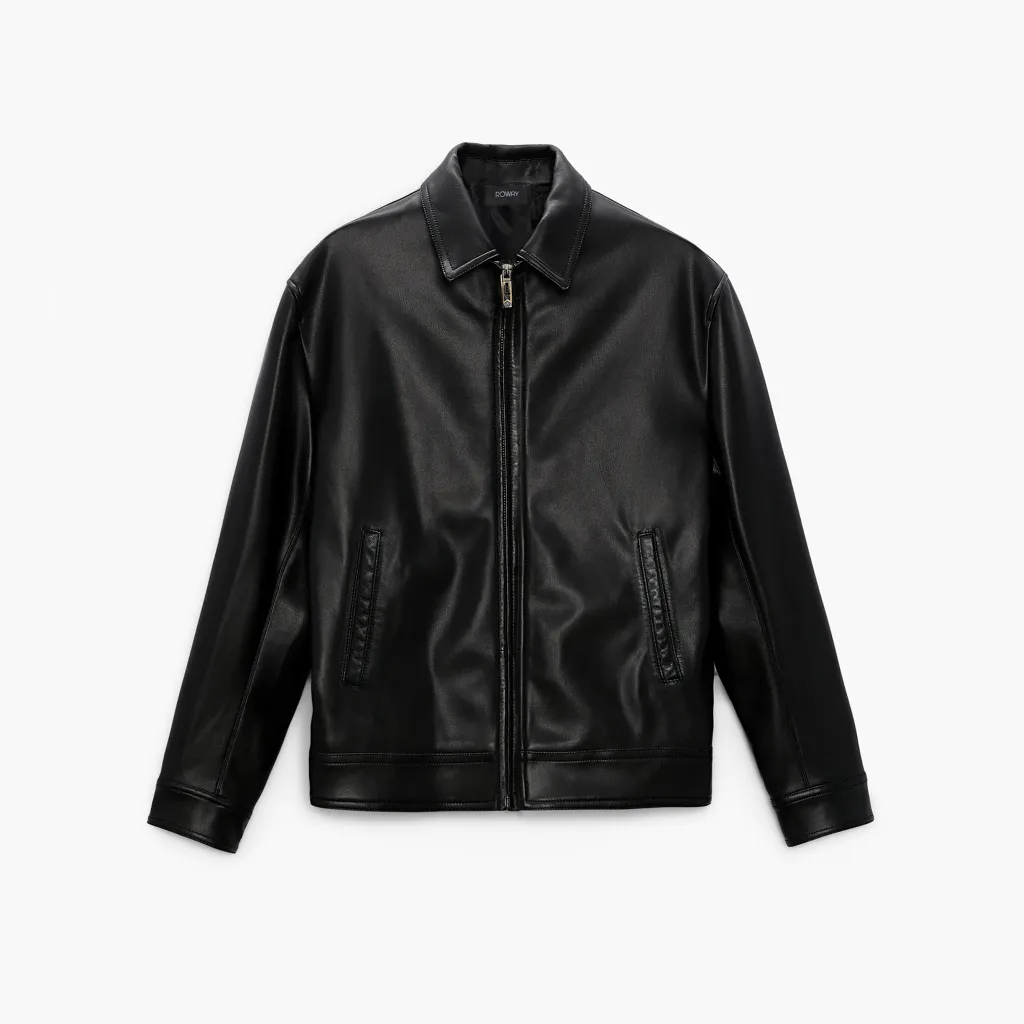 Ảnh Áo khoác nam ROWAY, chất da PU nhập khẩu cao cấp | jacket đen 1