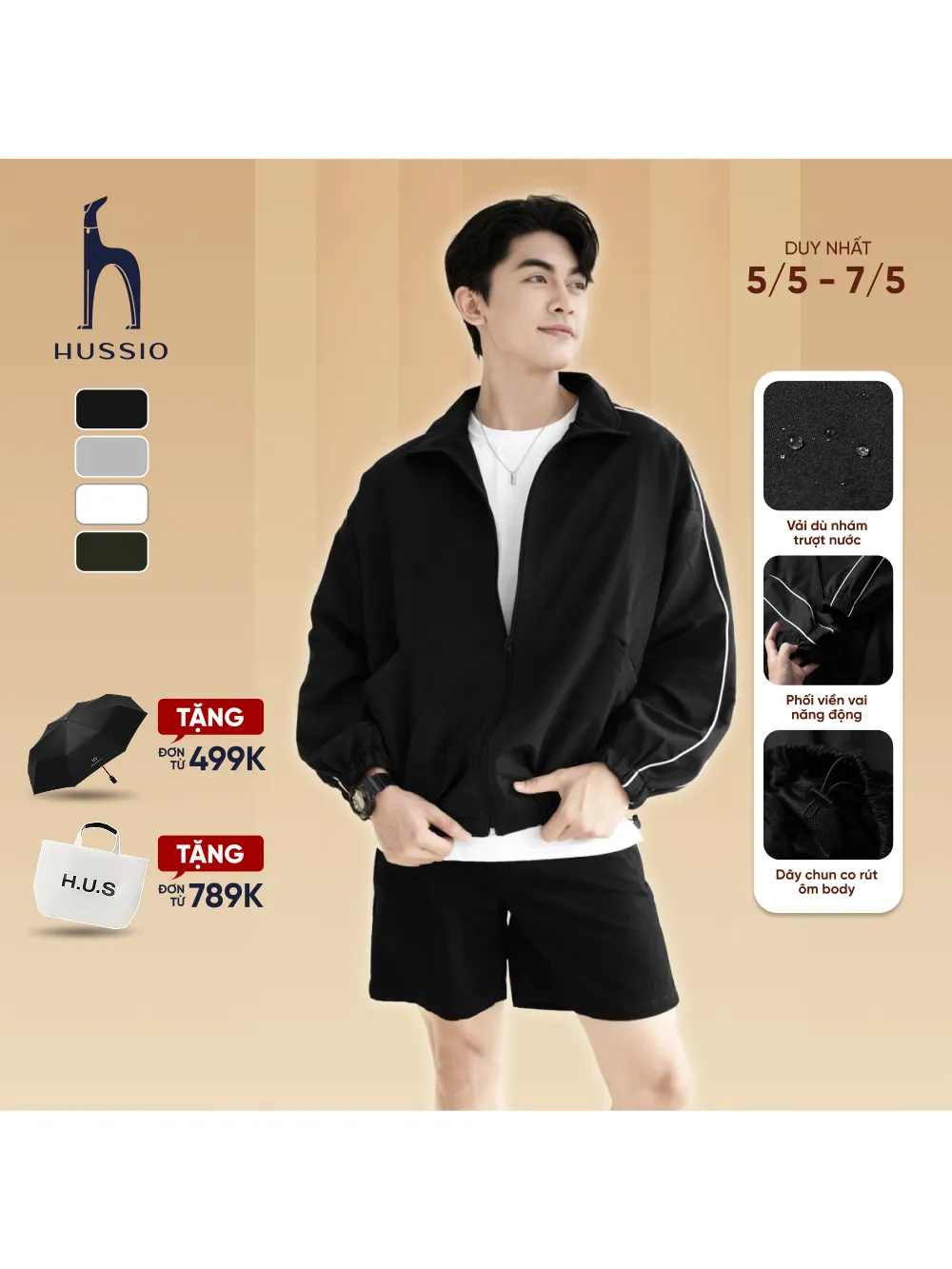 Ảnh Áo khoác nam VARIANTS vải dù nhám co giãn, trượt nước, form crop trẻ trung, năng động - HUSSIO 1