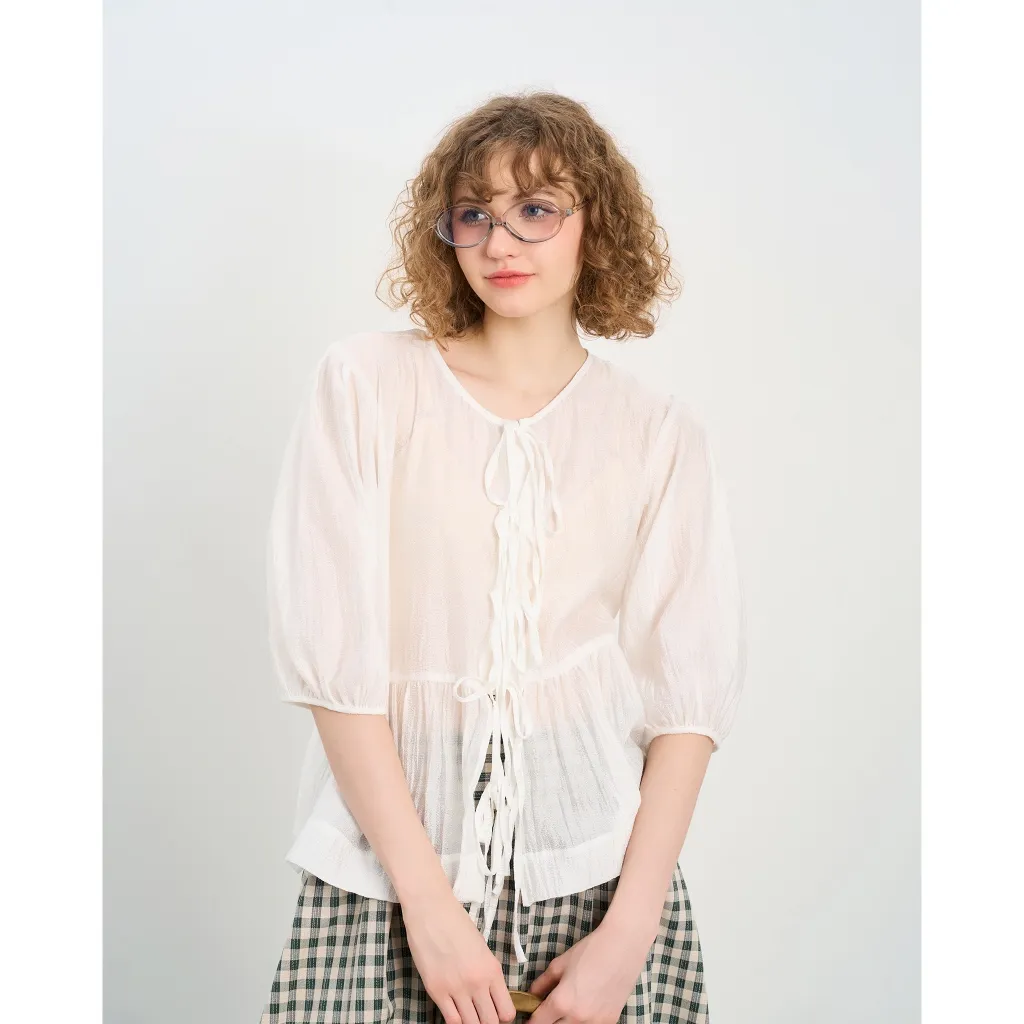 Ảnh Áo kiểu nữ AMMIE cổ tròn tay lửng KHÂU BY CQ 1