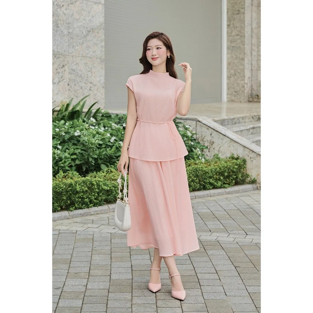 Ảnh Áo kiểu nữ LAMER dáng rộng vai chờm phối Chân váy dáng xòe chun eo V61B25H007, V62L25H001 3