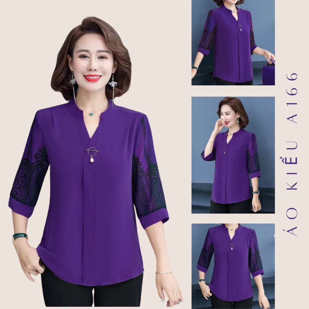 Ảnh Áo Kiểu Nữ MAI THY 166, Mẫu Sơ Mi Trung Niên Cho Mẹ Tay Lỡ Cổ Đức Họa Tiết Thổ Cẩm Mới Mẻ | Thời Trang Trung Niên U40 1