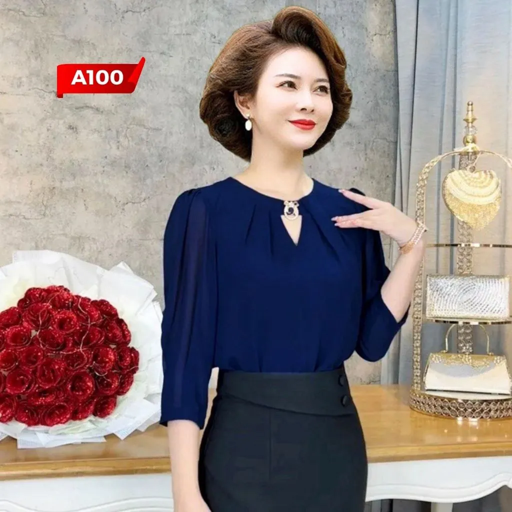 Ảnh Áo Kiểu Nữ MAI THY A100, Mẫu Sơ Mi Xếp Ly Tay Lỡ Phối Phụ Kiện Phong Cách Tây Âu Thanh Lịch | Thời Trang Công Sở Nữ U30 2