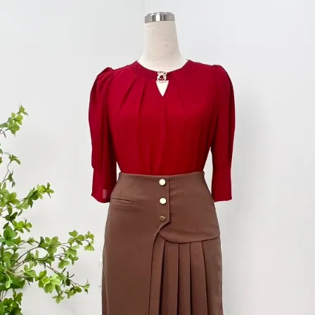 Ảnh Áo Kiểu Nữ MAI THY A100, Mẫu Sơ Mi Xếp Ly Tay Lỡ Phối Phụ Kiện Phong Cách Tây Âu Thanh Lịch | Thời Trang Công Sở Nữ U30 3