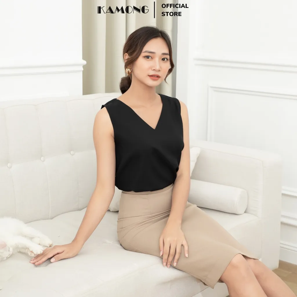 Ảnh Áo kiểu nữ sát nách cổ tim KAMONG A140 2
