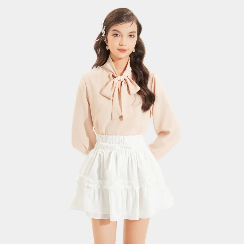 Ảnh Áo kiểu sơ mi nữ MARC FASHION tay dài thắt nơ CBMX019822 1