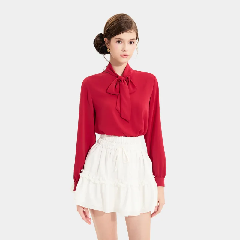 Ảnh Áo kiểu sơ mi nữ MARC FASHION tay dài thắt nơ CBMX019822 2