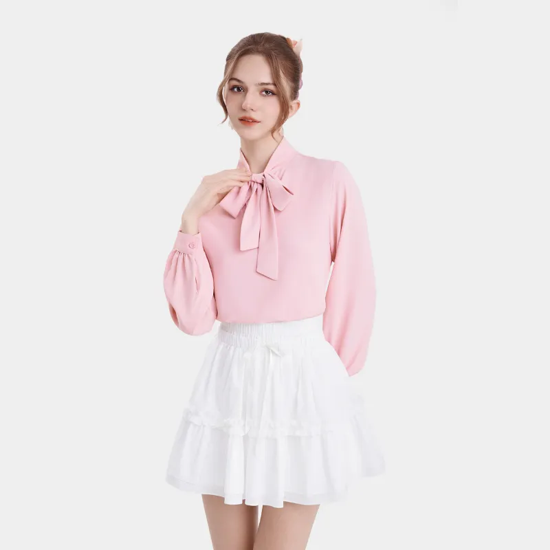 Ảnh Áo kiểu sơ mi nữ MARC FASHION tay dài thắt nơ CBMX019822 3