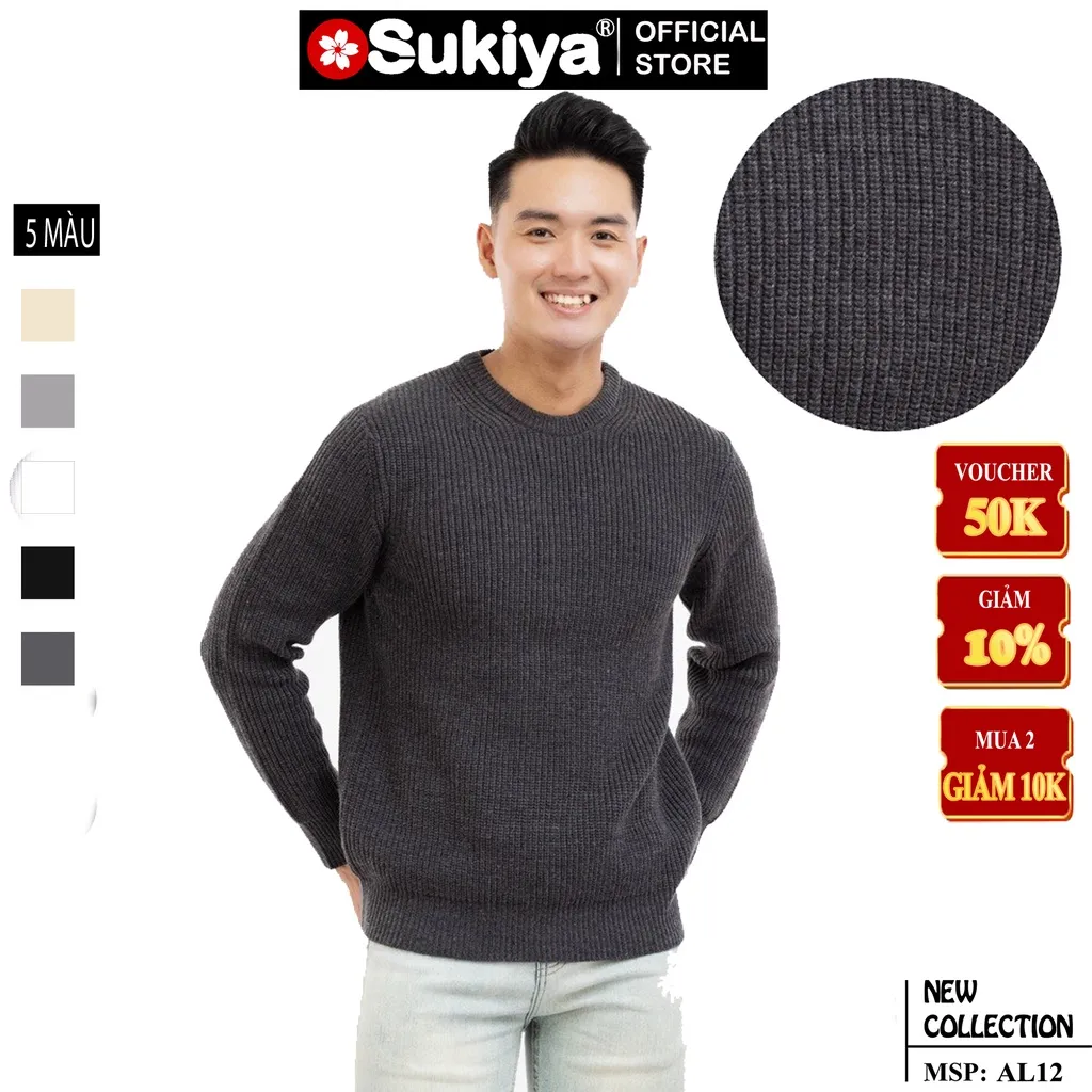 Ảnh Áo Len Nam Cổ Tròn SUKIYA Hàng Hiệu Chất dày dặn Fom Hàn Quốc đẹp AL10 3