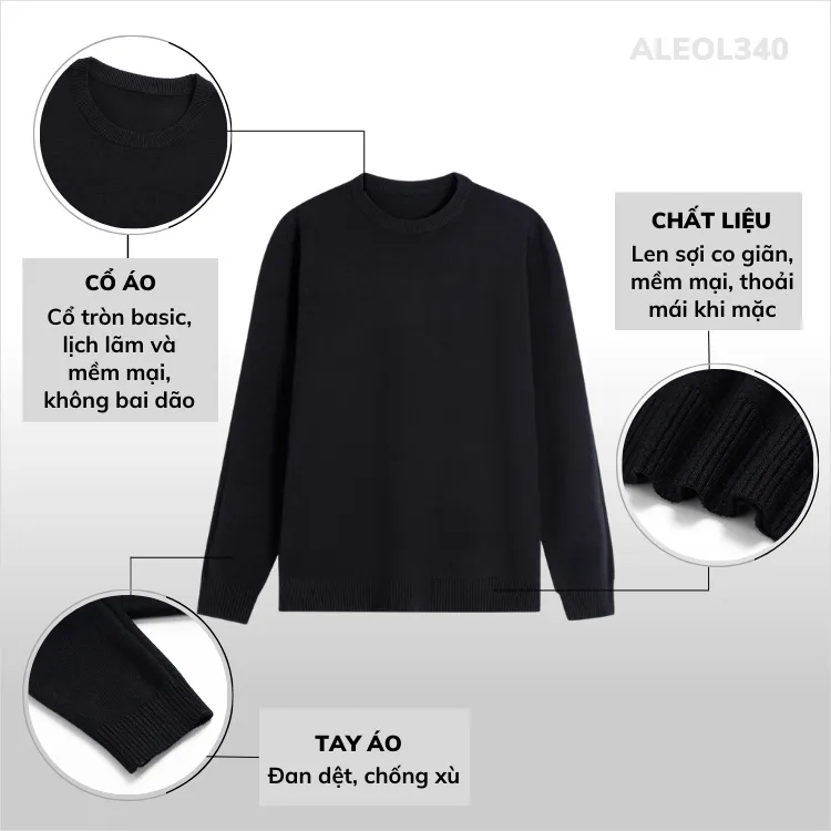 Ảnh Áo len nam cổ tròn trơn basic chất liệu mềm mịn ấm áp form slimfit chống bai dão kiểu dáng trẻ trung - ALEOL340 2