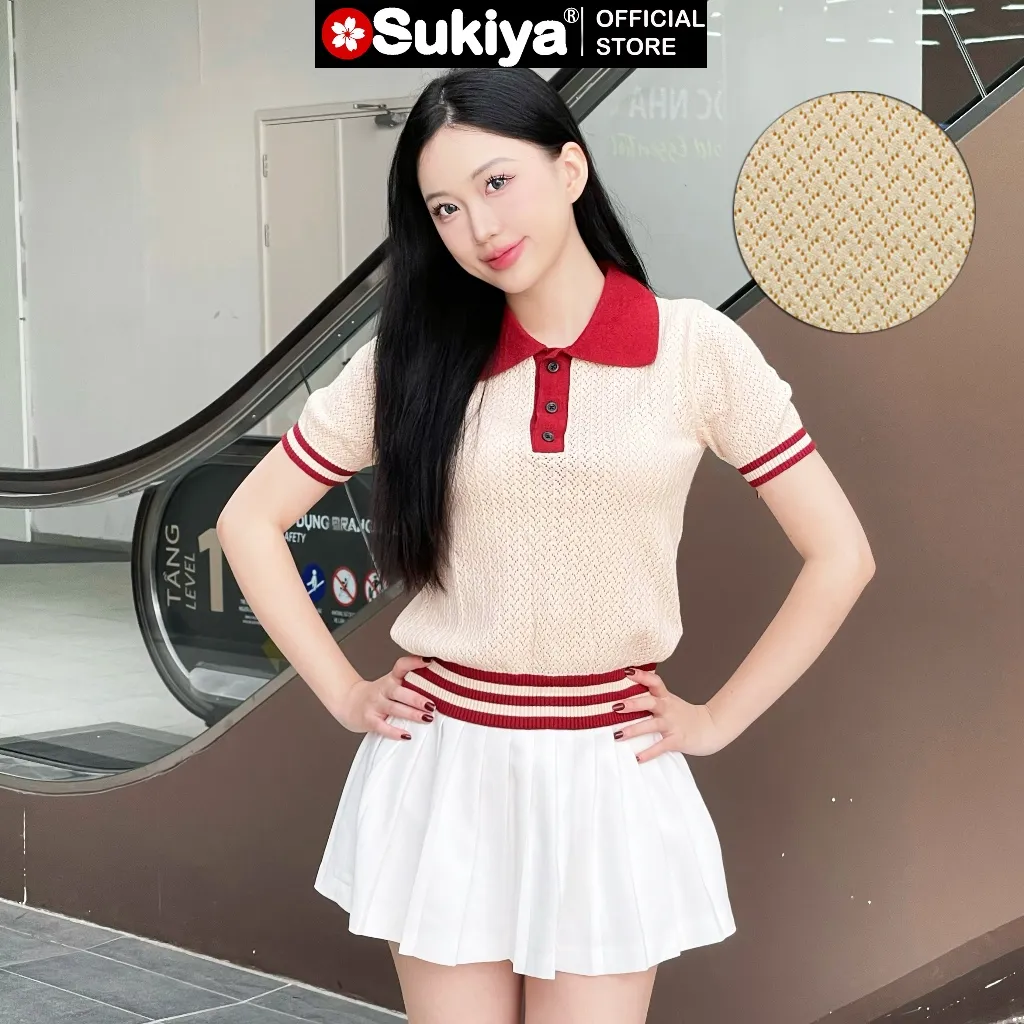 Áo Len Polo Nữ SUKIYA AL109 Dệt KNIT Cao Cấp Đột Lỗ Thoáng Mát