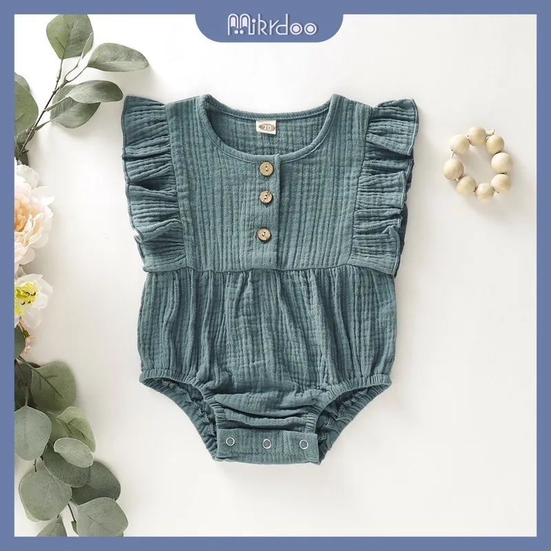 Ảnh Áo liền quần MIKRDOO không tay thiết kế nhún bèo thời trang dễ thương dành cho trẻ sơ sinh 0-12 tháng tuổi 3