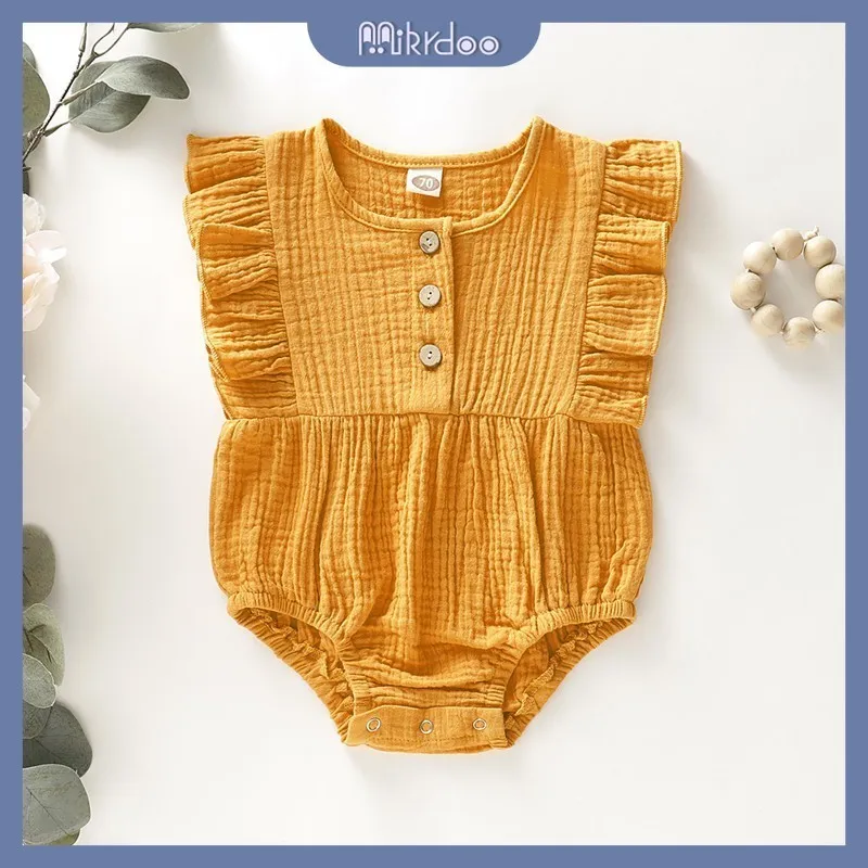 Ảnh Áo liền quần MIKRDOO không tay thiết kế nhún bèo thời trang dễ thương dành cho trẻ sơ sinh 0-12 tháng tuổi 4
