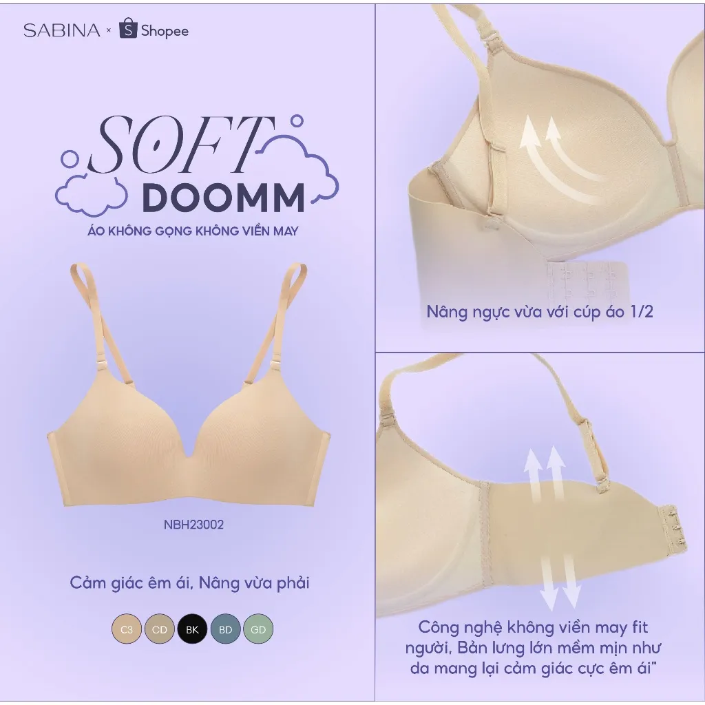 Ảnh Áo Lót Không Bản Dây Lưng Không Viền May Mút Dày Vừa Màu Trơn Soft Doomm By Sabina NBH23002 (Tương tự SBXH6001) 1