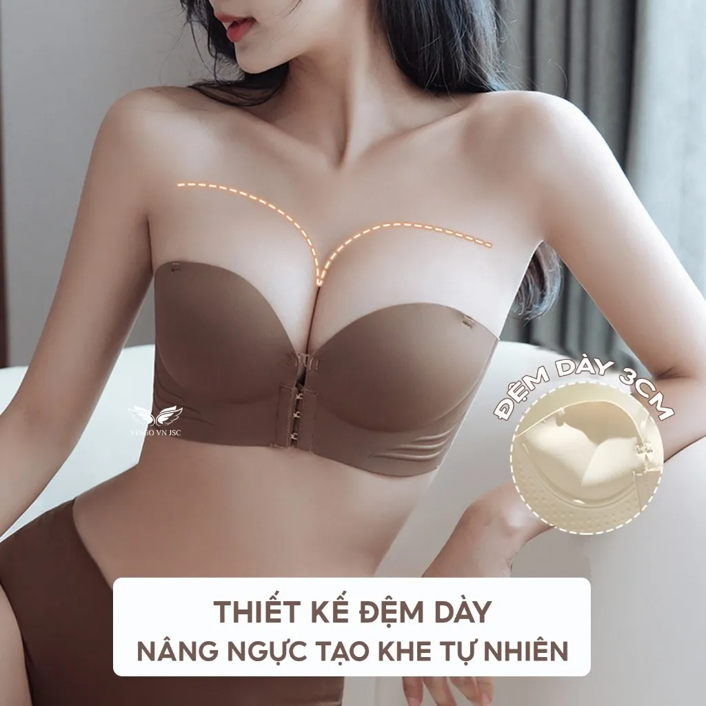 Ảnh Áo lót không dây chống tụt cài trước nâng ngực VINGO bản lưng to mặc áo hai dây áo trễ vai S464 VNGO 2