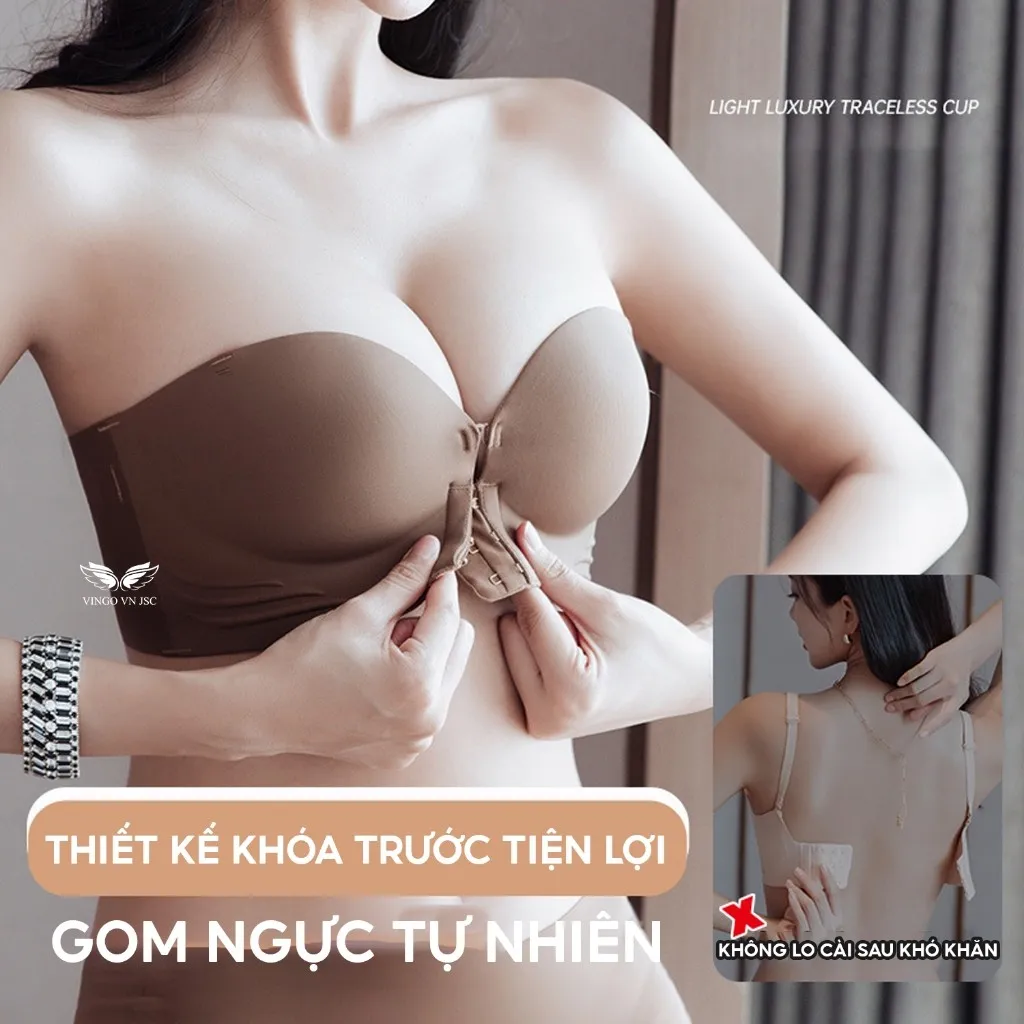 Ảnh Áo lót không dây chống tụt cài trước nâng ngực VINGO bản lưng to mặc áo hai dây áo trễ vai S464 VNGO 3