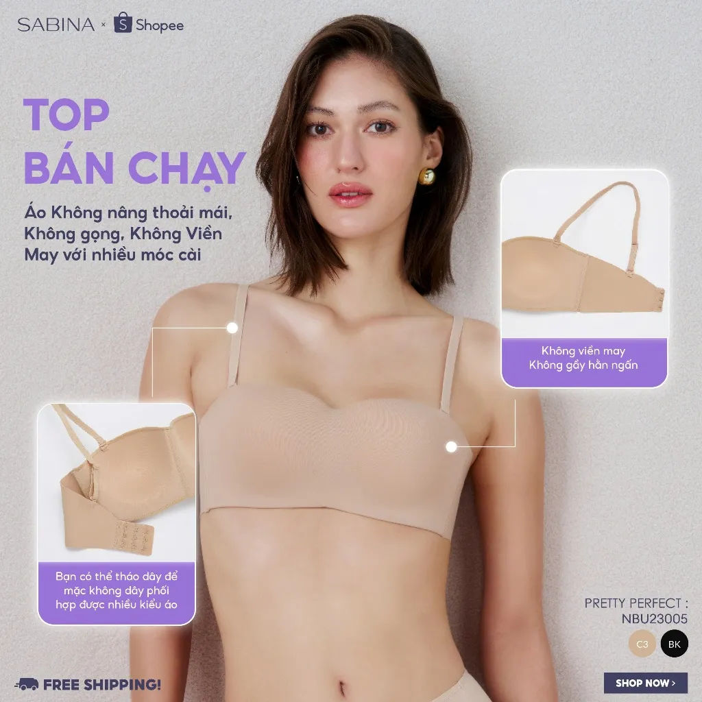 Ảnh Áo Lót Không Gọng Mút Mỏng Cup Ngang Dây Lưng Không Viền May Màu Trơn Pretty Perfect By Sabina NBU23005 (GIỐNG SBXU8900) 1