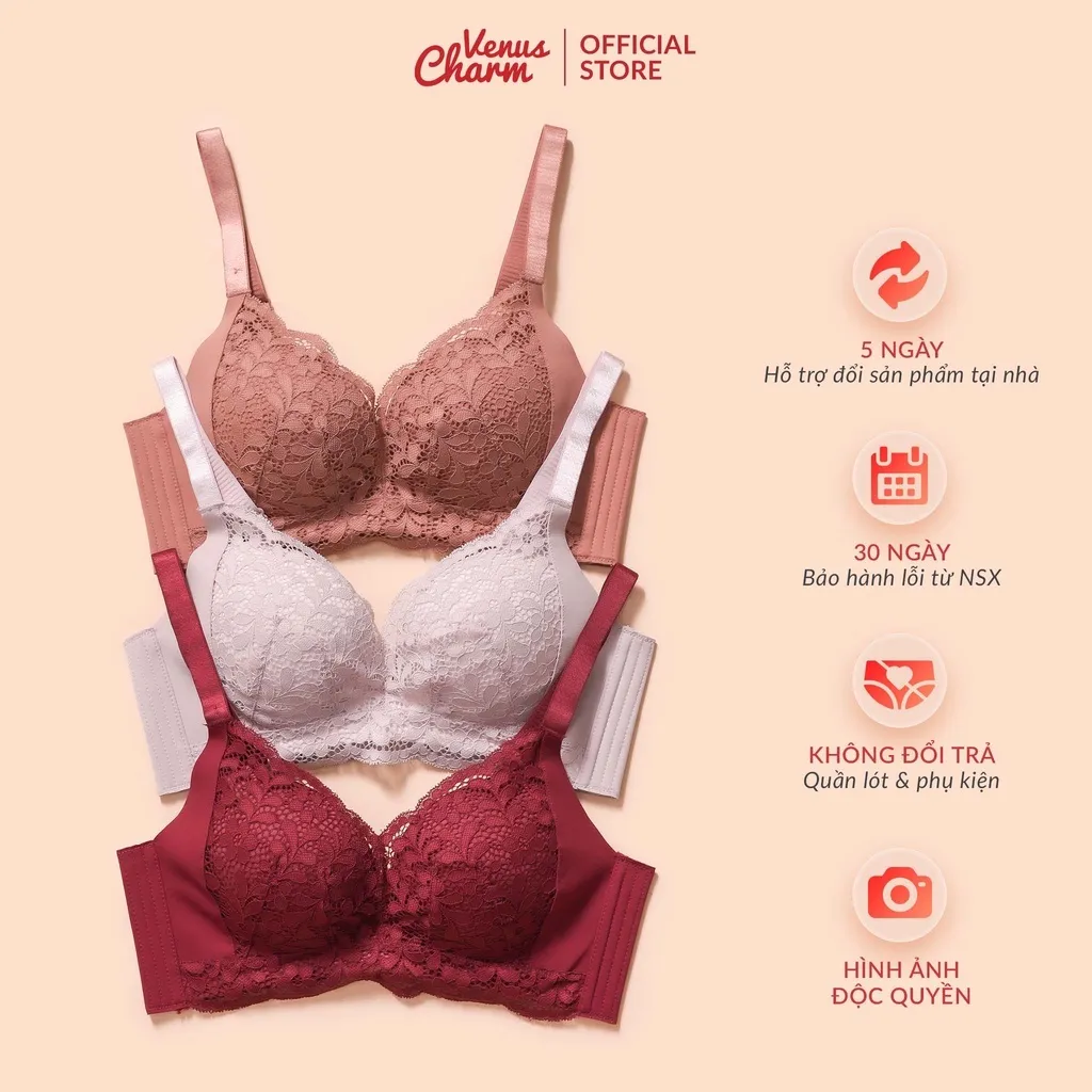 Ảnh Áo lót nữ Venus Charm ren đệm dày nâng ngực 6cm cho form ngực nhỏ bản lưng to 6018 3