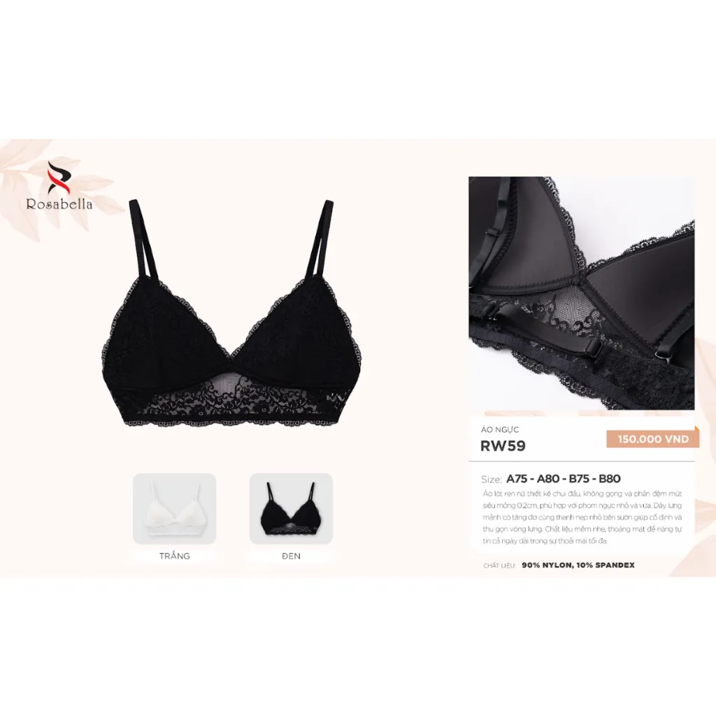 Ảnh Áo lót ren nữ ROSABELLA thiết kế chui đầu, không gọng và phần đệm mút siêu mỏng 0.2cm RW59 1