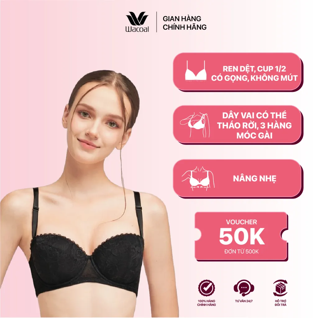 Ảnh Áo lót ren nữ Wacoal không mút nâng nhẹ dây đeo tháo rời, Áo ngực cup ngang có gọng chống tuột - ILB4702 1