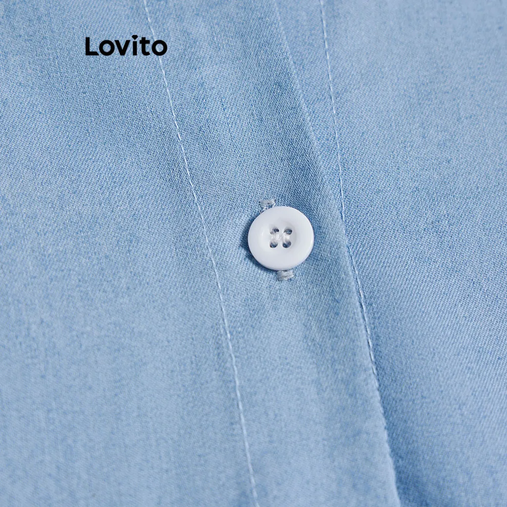 Ảnh Áo Lovito denim wash nút trước màu trơn thường ngày cho nữ LNE24112 (Nhiều màu) 3