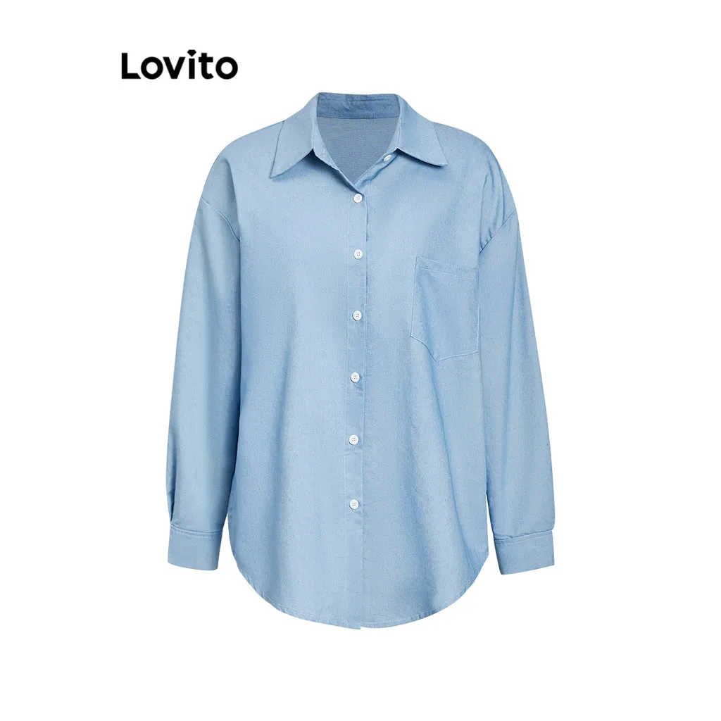 Ảnh Áo Lovito denim wash nút trước màu trơn thường ngày cho nữ LNE24112 (Nhiều màu) 4