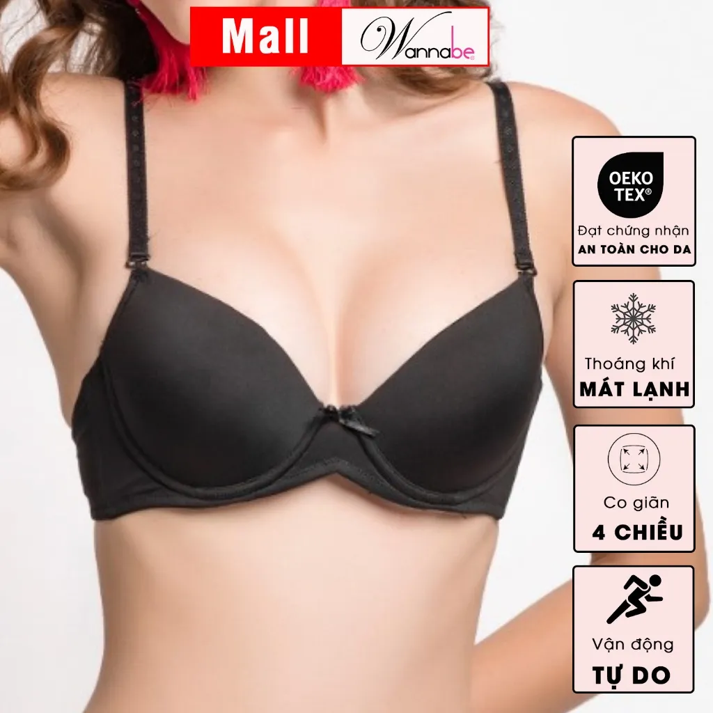 Ảnh Áo ngực mút dày WANNABE áo chíp bra thun trơn đơn giản, dễ mặc, tháo dây nâng ngực vung đầy AN312 4