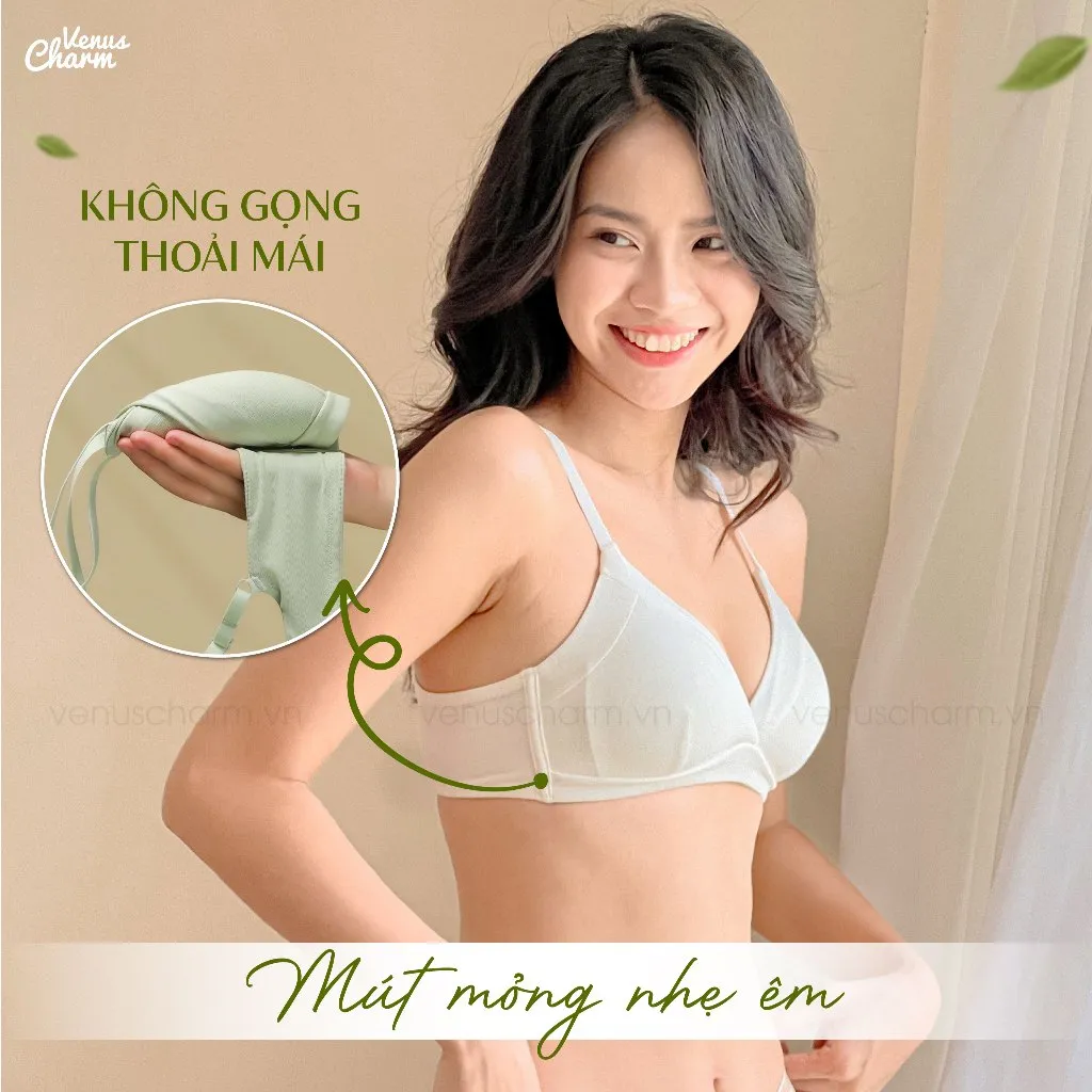 Ảnh Áo ngực nữ không gọng đệm mỏng chưa đến 0,5cm cotton tơ tằm êm ái thoáng mát Venus Charm 8005 3